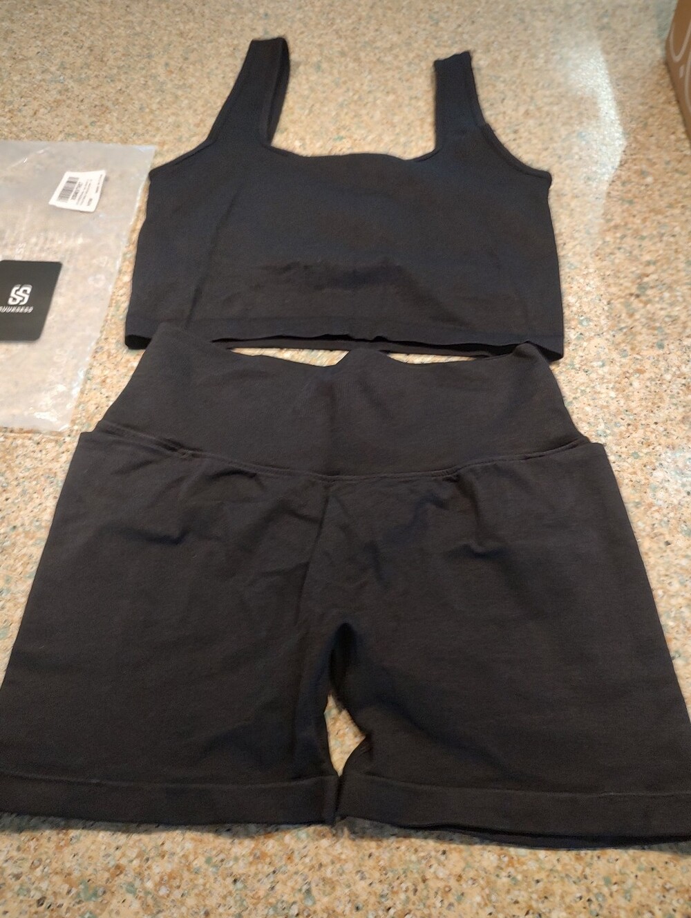 New In Package Black Ribbed Tank and High-Waist Bike Shorts Set- Size L